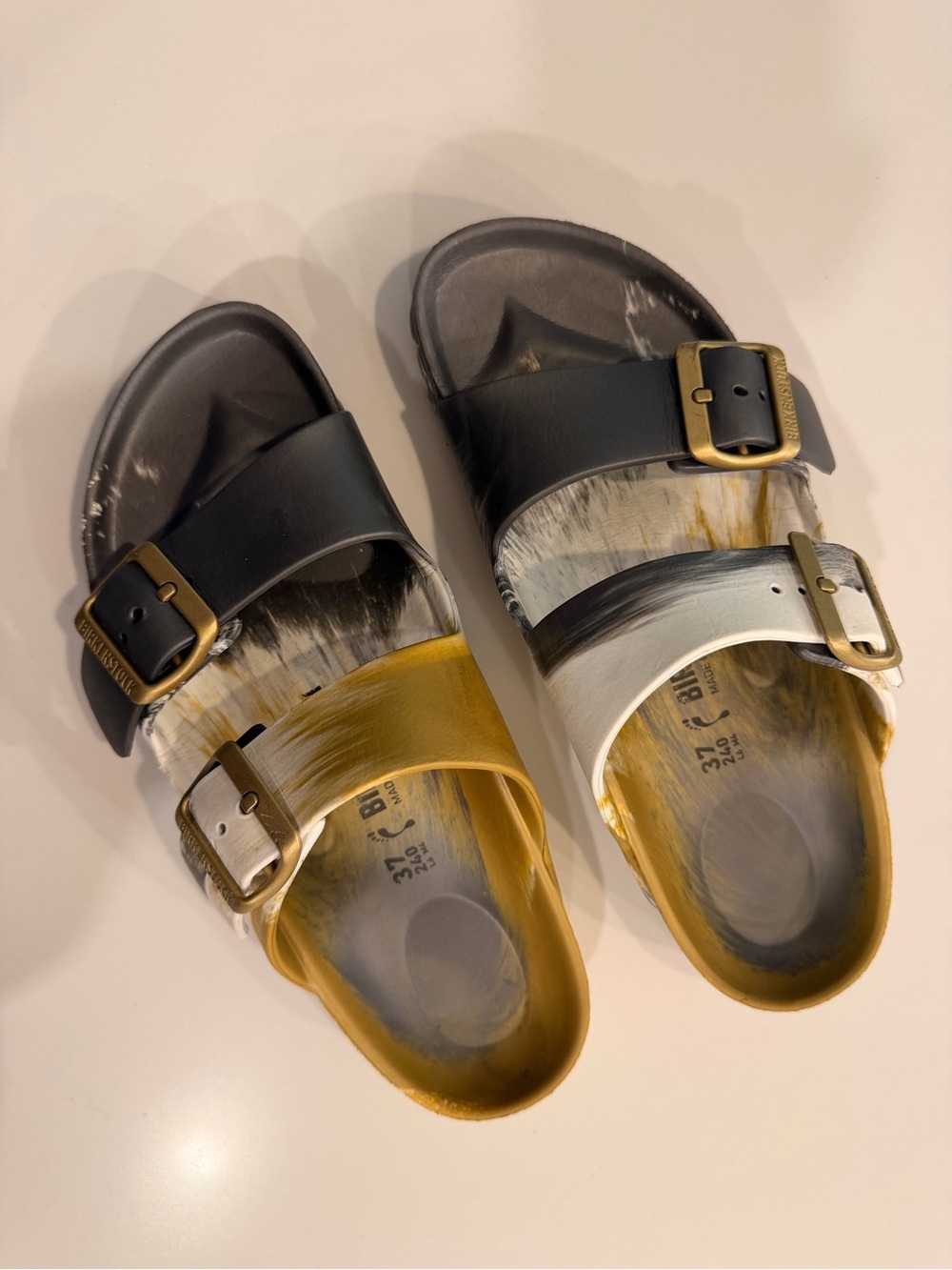 NEW Birkenstock Arizona Multicolor Black Gold White Sandals Size 37